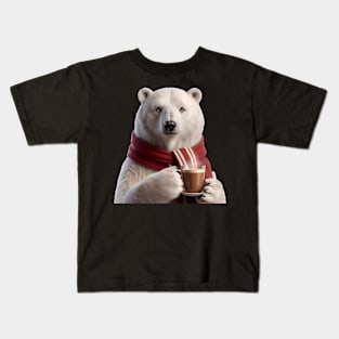 Polar bear drinking coffee Kids T-Shirt